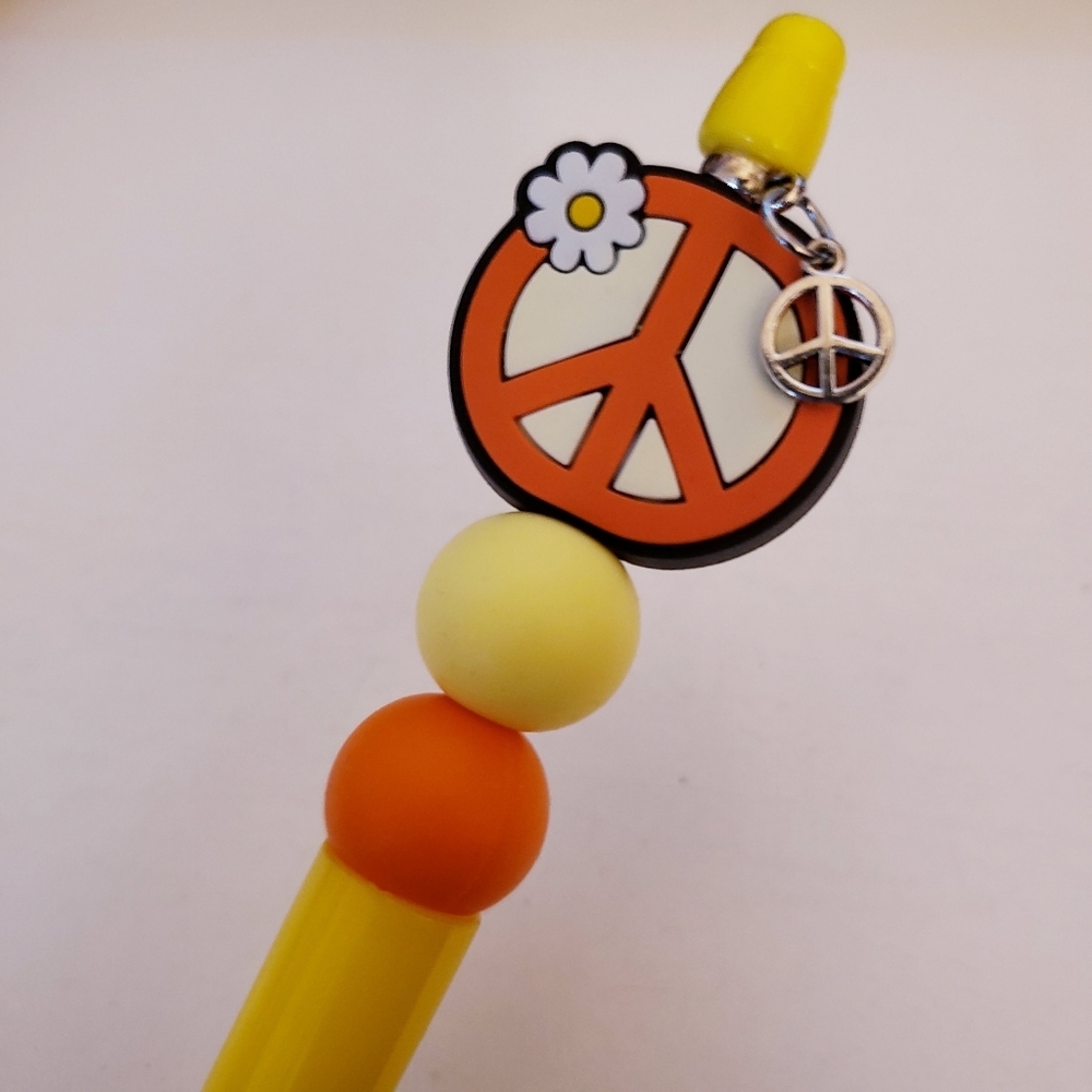 Handmade Peace Beaded Silicone Focal Bead Pen